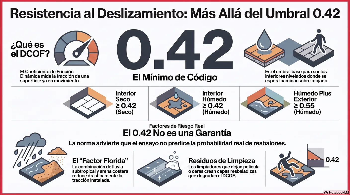 Aviso que aclara que el umbral de cero coma cuarenta y dos es una línea base de comparación y cumplimiento, no una garantía de seguridad, porque el riesgo real depende de otros factores.